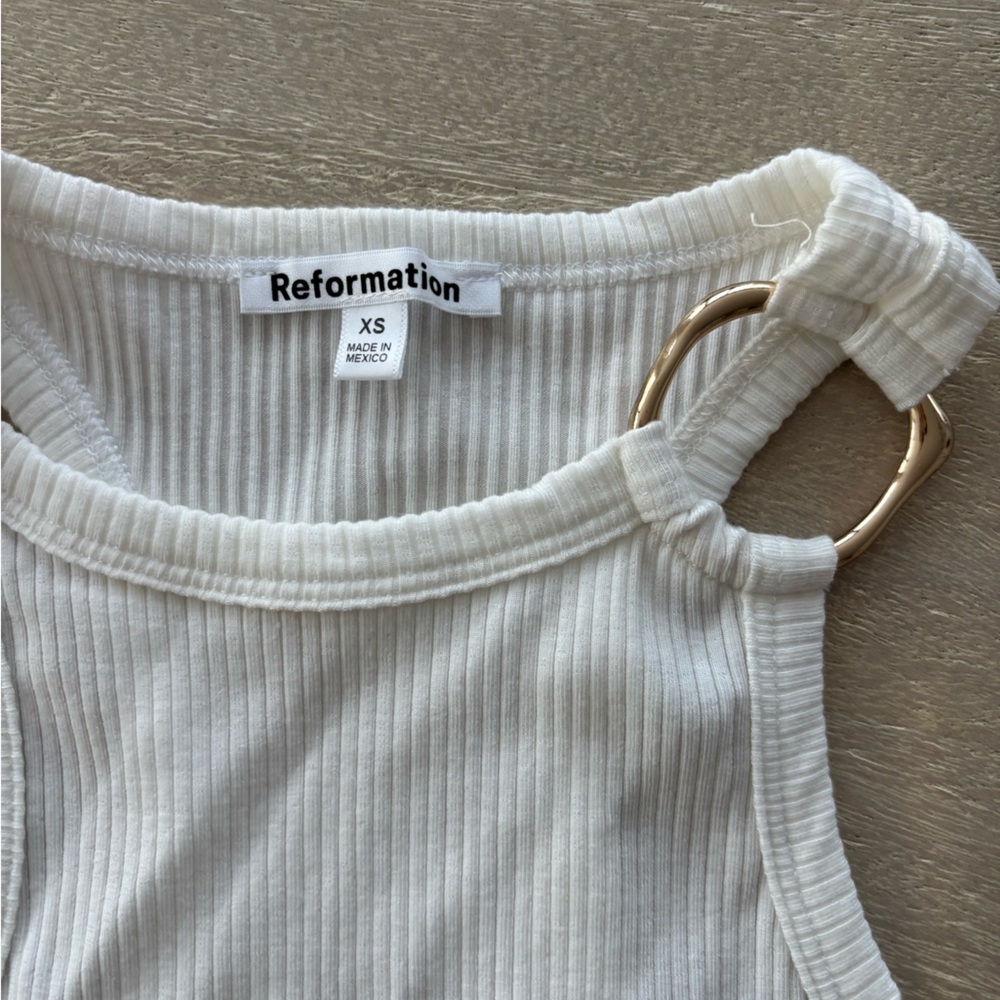 Reformation Ivory Ribbed Top with Gold Accent